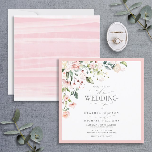 Elegant Peach Pink Watercolor Floral Wedding Invitation (Creator Uploaded)
