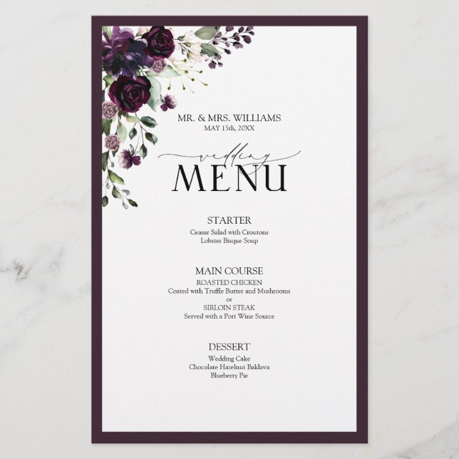 Elegant Peach Pink Watercolor Floral Wedding Menu (Front)
