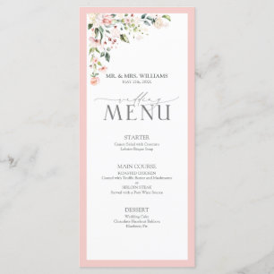 Elegant Peach Pink Watercolor Floral Wedding Menu