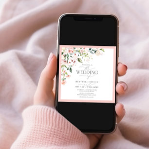 Elegant Peach Pink Watercolor Floral Wedding Photo Invitation