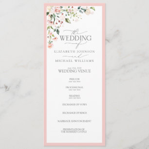 Elegant Peach Pink Watercolor Floral Wedding Programme