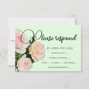 Elegant peach pink white roses floral RSVP card
