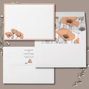 Elegant Peach Poppies Wedding Invitation Envelope