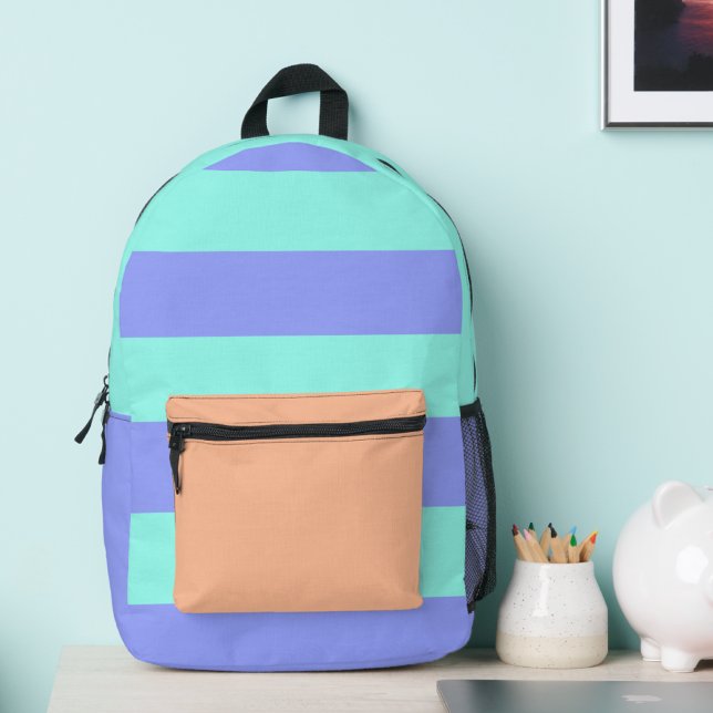 Elegant peach, purple and mint stripes printed backpack (Creator Uploaded)