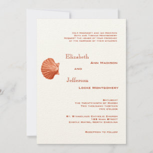 Elegant Peach Rattan Seashell Wedding Invitation