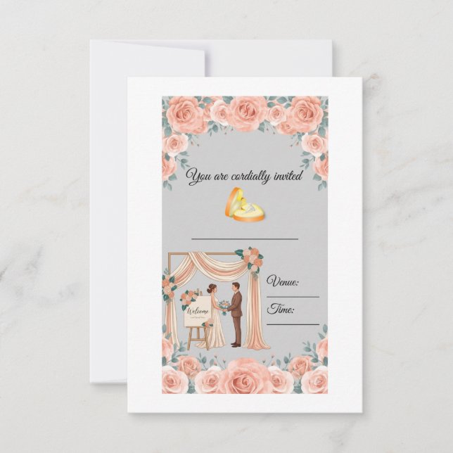 Elegant Peach Rose Floral Wedding Invitation (Front)