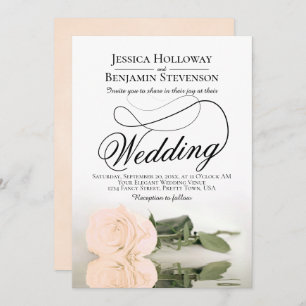 Elegant Peach Rose Reflection Romantic Wedding Invitation
