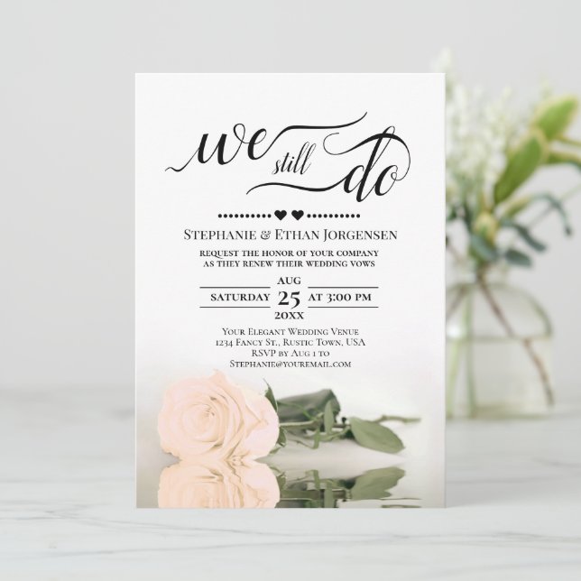 Elegant Peach Rose We Still Do Wedding Vow Renewal Invitation (Standing Front)
