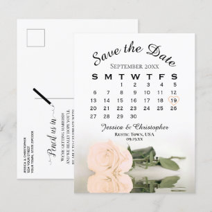Elegant Peach Rose Wedding Calendar Save the Date Announcement Postcard