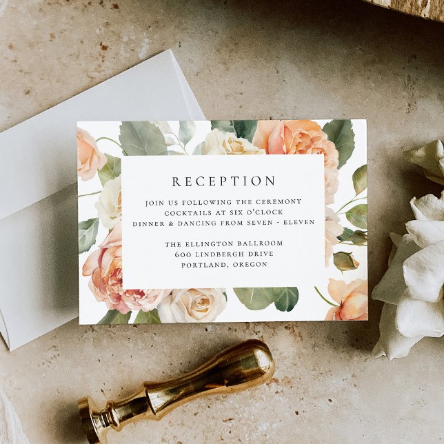 Elegant Peach Rose Wedding Reception Enclosure Card (Creator Uploaded)