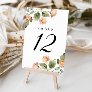 Elegant Peach Rose Wedding  Table Number