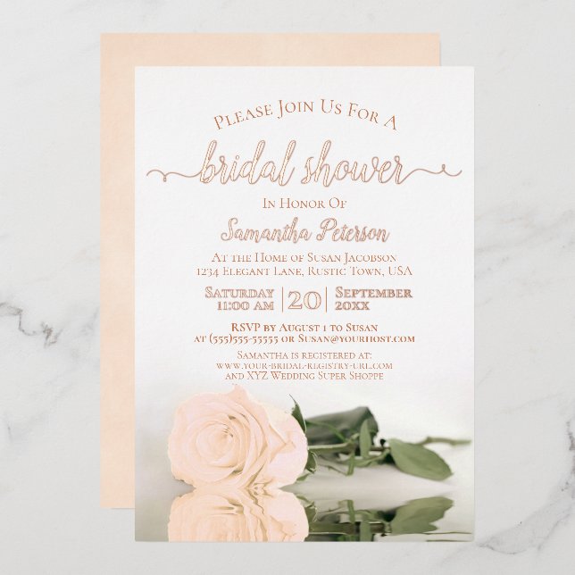 Elegant Peach Rose with Rose Gold Bridal Shower (Front/Back)