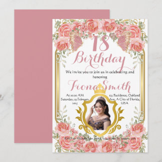 Elegant Peach Roses Floral Birthday Invitation Car