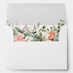 Elegant Peach Sage Green Floral Wedding Envelope