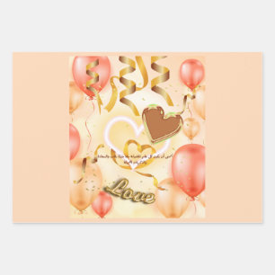 Elegant Peach Salmon Balloons Love Gift Wrapping P Paper Sheet
