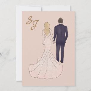 Elegant Peach Sketched Couple Wedding Invitation