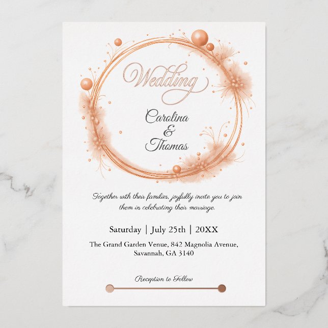 Elegant Peach Sparkle Wedding Script Calligraphy (Front)