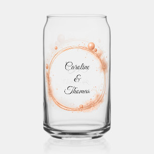 Elegant Peach Sparkle Wedding Script Calligraphy Can Glass