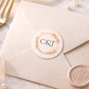 Elegant Peach Sparkle Wedding Script Calligraphy Classic Round Sticker