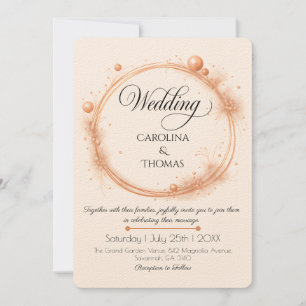 Elegant Peach Sparkle Wedding Script Calligraphy Invitation