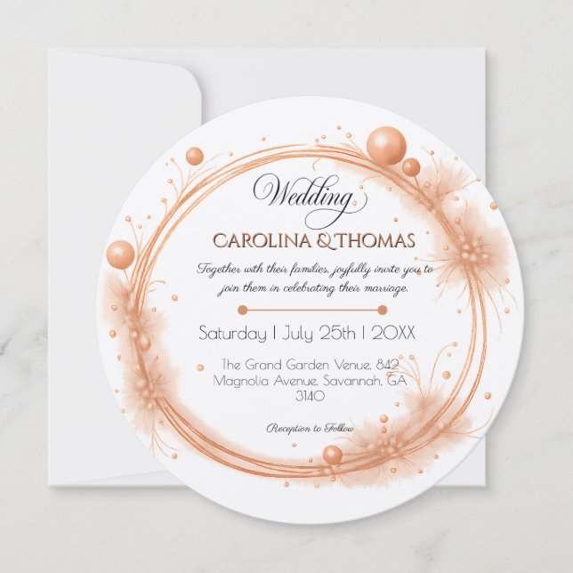 Elegant Peach Sparkle Wedding Script Calligraphy Invitation (Front)