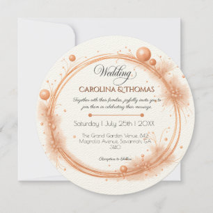 Elegant Peach Sparkle Wedding Script Calligraphy Invitation