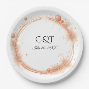 Elegant Peach Sparkle Wedding Script Calligraphy Paper Plate