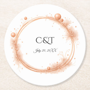 Elegant Peach Sparkle Wedding Script Calligraphy Round Paper Coaster