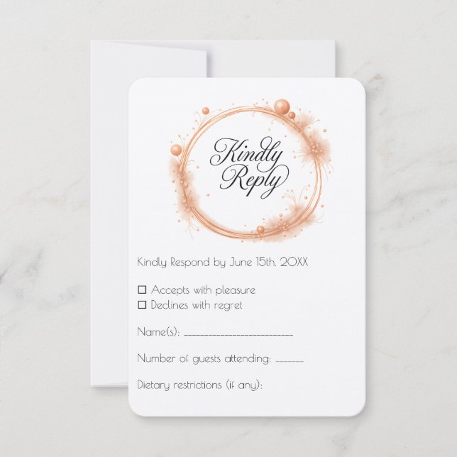 Elegant Peach Sparkle Wedding Script Calligraphy RSVP Card (Front)