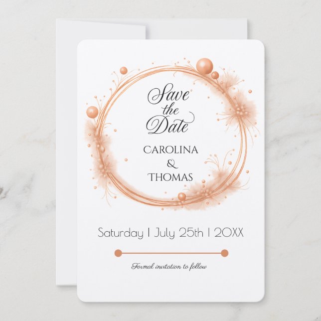 Elegant Peach Sparkle Wedding Script Calligraphy Save The Date (Front)