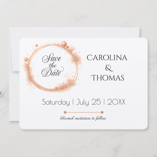 Elegant Peach Sparkle Wedding Script Calligraphy Save The Date (Front)