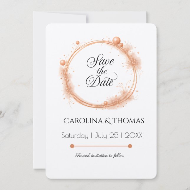 Elegant Peach Sparkle Wedding Script Calligraphy Save The Date (Front)