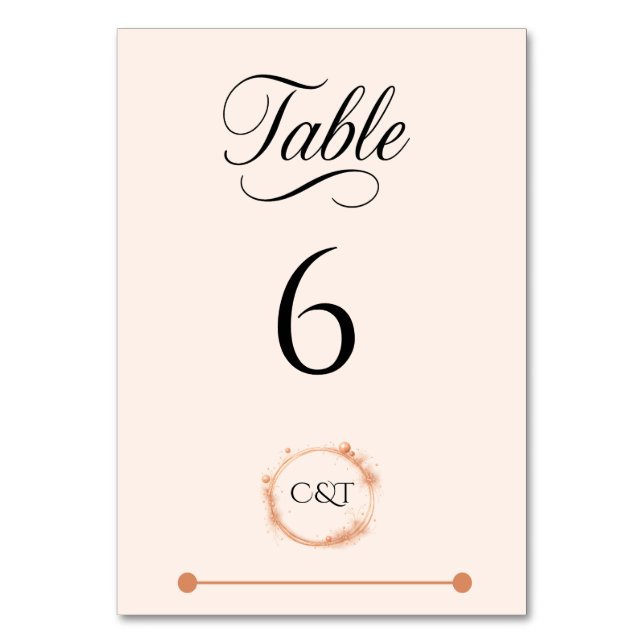 Elegant Peach Sparkle Wedding Script Calligraphy Table Number (Front)