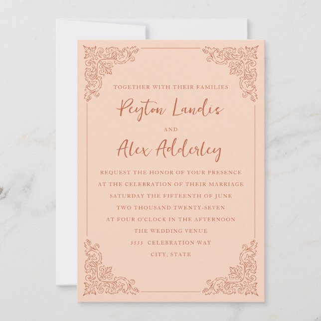 Elegant Peach Terracotta Wedding Invitation (Front)