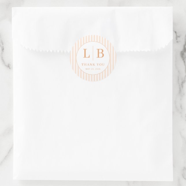 Elegant Peach Thank You Card Classic Round Sticker (Bag)