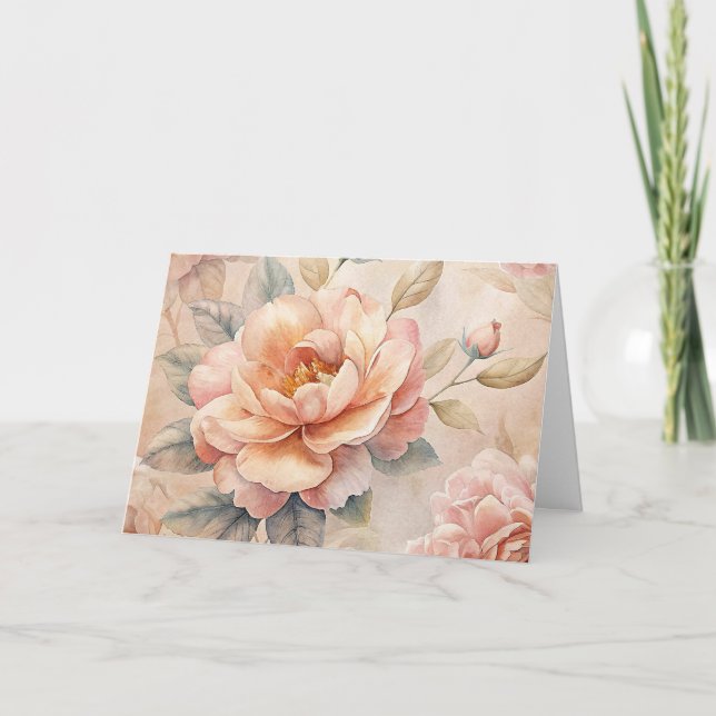 Elegant Peach Tone Vintage Inspired Past Note Card (Front)