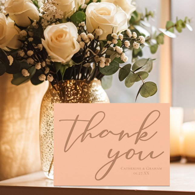 Elegant Peach Typography Summer Wedding Custom Thank You Card (Creator Uploaded)