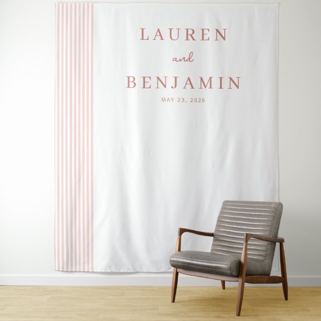 Elegant Peach Vertical Stripes Tapestry (In Situ)