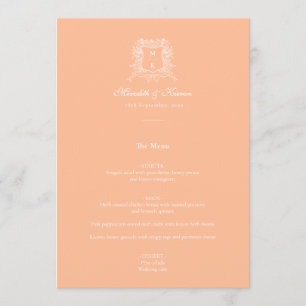Elegant Peach Vintage Crest Thank You Wedding Menu