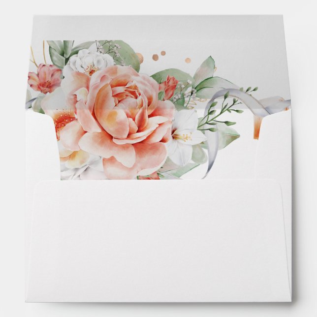 Elegant Peach Watercolor Floral  Envelope (Back (Bottom))