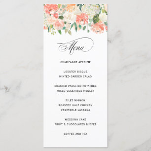 Elegant Peach Watercolor Floral Wedding Menu