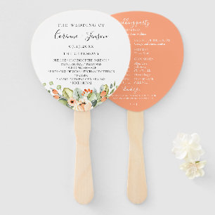 Elegant Peach Watercolor Floral Wedding Program Hand Fan