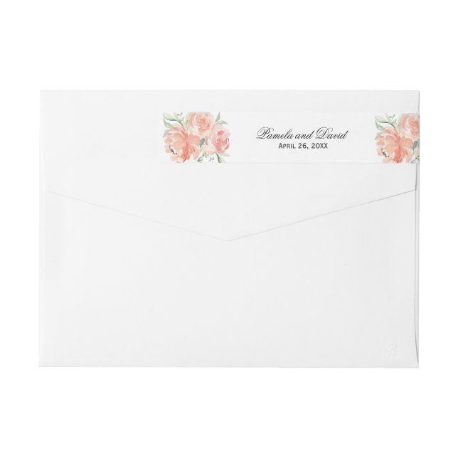 Elegant Peach Watercolor Floral Wedding Wrap Around Label (Back)