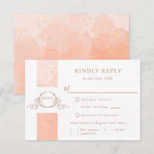 Elegant Peach Watercolor Wedding Monogram RSVP Card