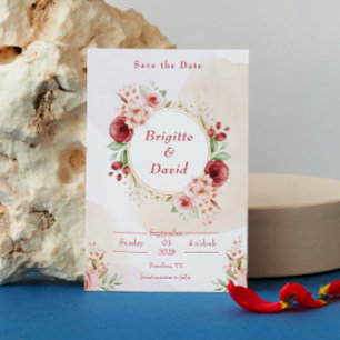 Elegant Peach Watercolour Flower Save the date Invitation