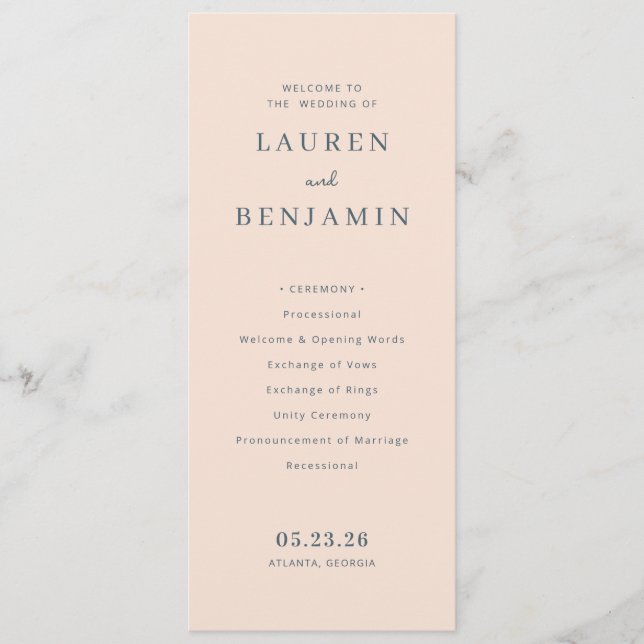 Elegant Peach Wedding Ceremony Programme (Front)