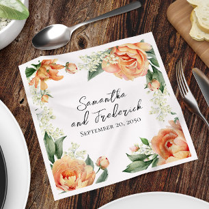 Elegant Peach Wedding Floral Custom Napkin