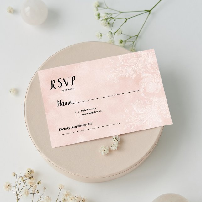 Elegant peach white flower lace frame RSVP Invitation (Elegant peach white flower lace frame RSVP)