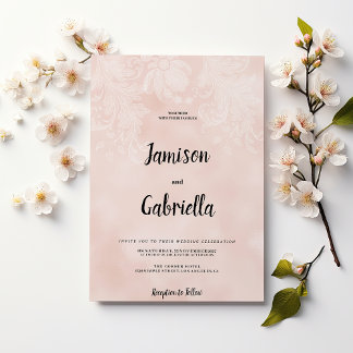 Elegant peach white flower lace frame Wedding Invitation