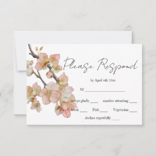 Elegant peachy pink watercolor floral wedding RSVP card